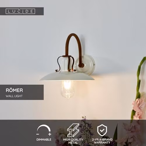 Lucide Römer Beige Metal Dome Wall Light with E27 Socket – 2