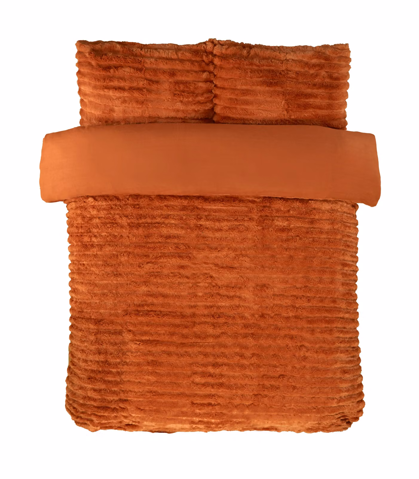 Rapport Home Chunky Ribbed Fur Polyester Soft and Cozy Duvet Cover Set with Pillowcase, Orange, W: 140 cm, H: 200 cm – 2