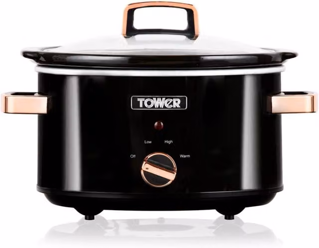 Tower 3.5 Litre Slow Cooker in Black and Gold with Keep Warm Function and Stainless Steel and Glass Accents, 210W – 6