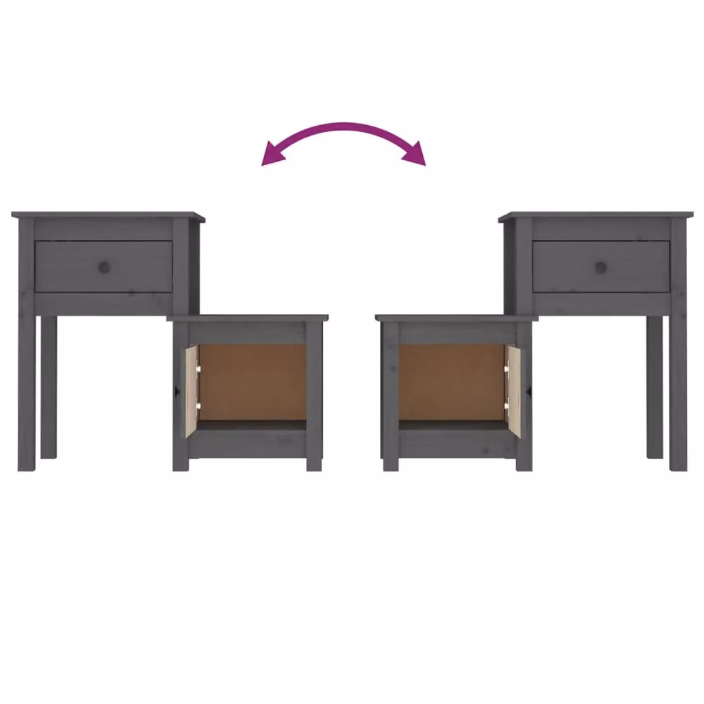 Berkfield Home Grey Solid Wood Pine Bedside Cabinet W: 79.5 cm, D: 38 cm, H: 65.5 cm – 3