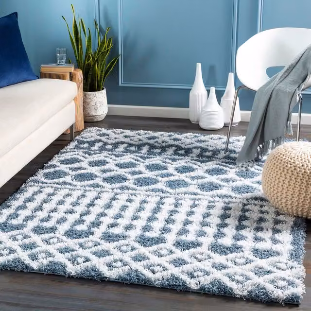 Livabliss Urban Geometric Shag Rug in Beige, Blue, Pink and Grey, W/D/H: 130 x 190 cm