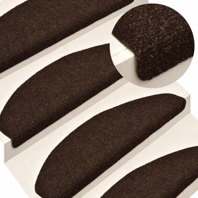 Berkfield Home Self-adhesive Brown Needle Punch Stair Mats, 15 Pieces, W: 56 cm, D: 17 cm, H: 3 cm
