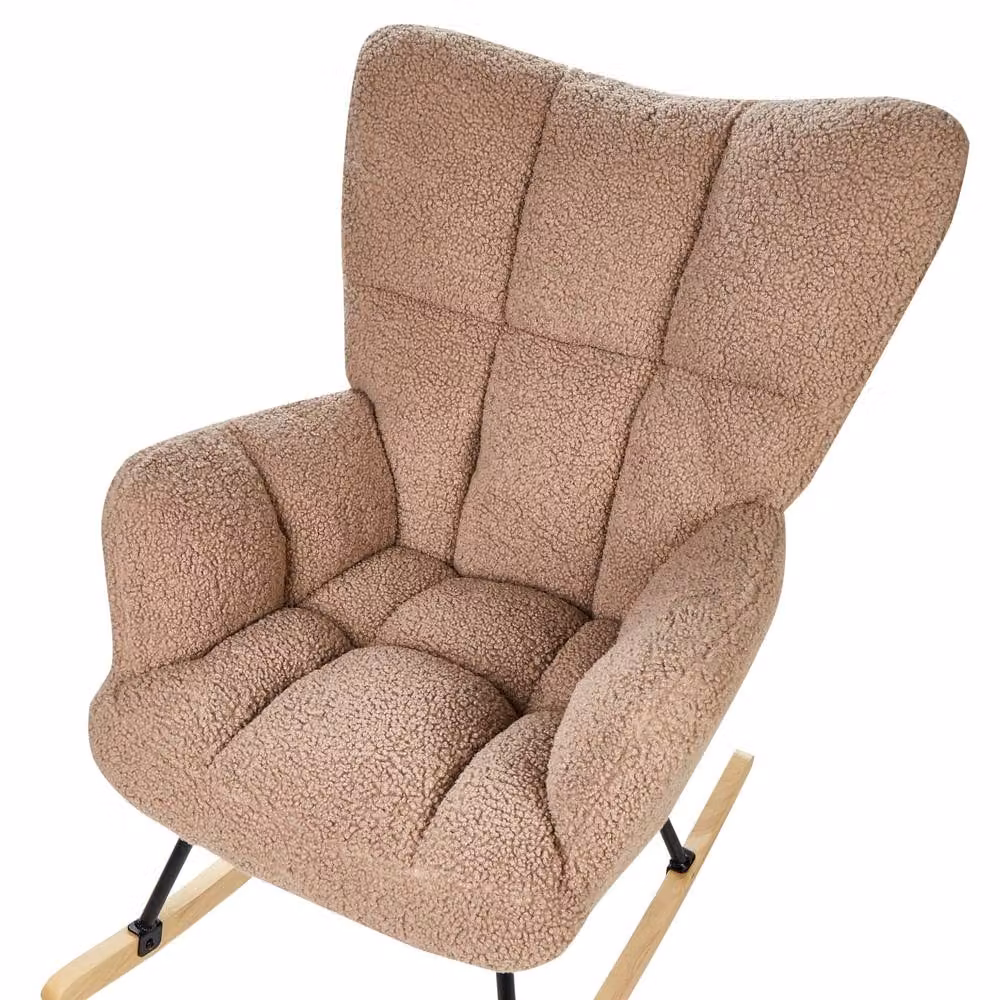 Wyld and Coco Sand Beige Boucle Rocking Chair with Rubberwood Frame – 4