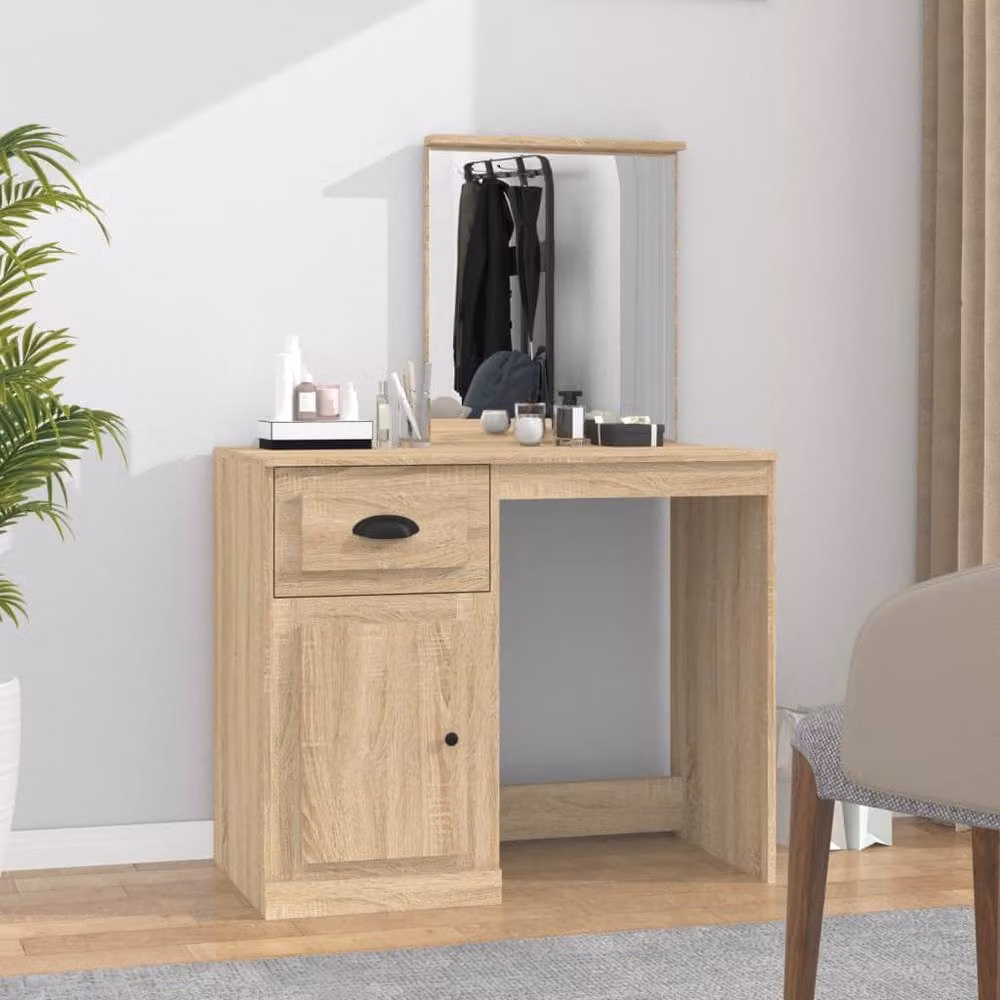 Berkfield Home Dressing Table with Mirror in Sonoma Oak, W/D/H: 90 x 50 x 132.5 cm – 2