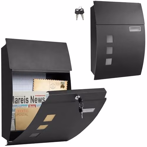 ATEK Waterproof Wall Mounted Mailbox with Viewing Window and Nameplate, Black, H 45 cm x W 32 cm x D 10 cm – 3