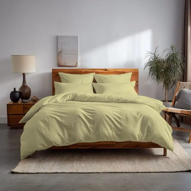 Home Sweet Home UK Plain Dyed Polycotton Duvet Cover and Pillowcase Set, Yellow, Super King, 200 x 200 cm