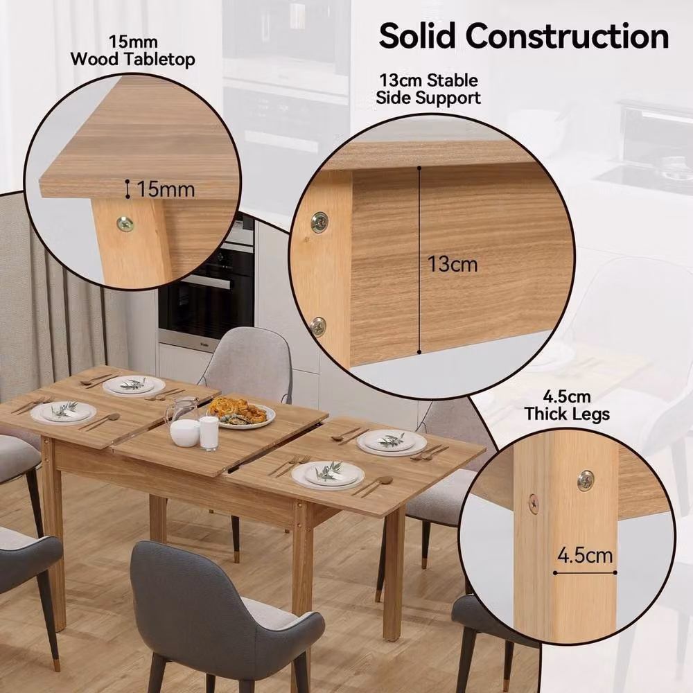 Kelvenix Modern Extendable Rectangular Dining Table in Brown and Beige – 2