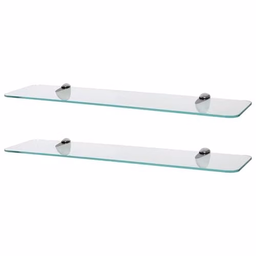 Harbour Housewares 2x Wall-Mounted Rounded Floating Glass Bathroom Shelves, Silver and Transparent, W: 60 cm, D: 13 cm – 1