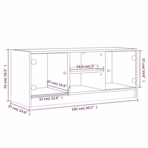 vidaXL TV Cabinet with Glass Doors, White, W: 102 cm, D: 37 cm, H: 50 cm