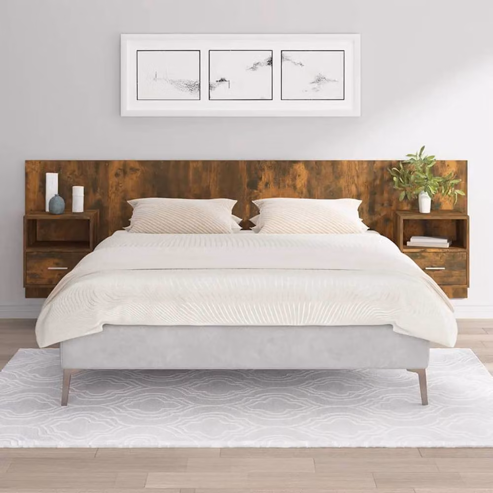 Berkfield Home Classic Bed Headboard with Integrated Cabinets in Smoked Oak Brown, W: 160 cm, H: 80 cm, D: 32.5 cm – 2