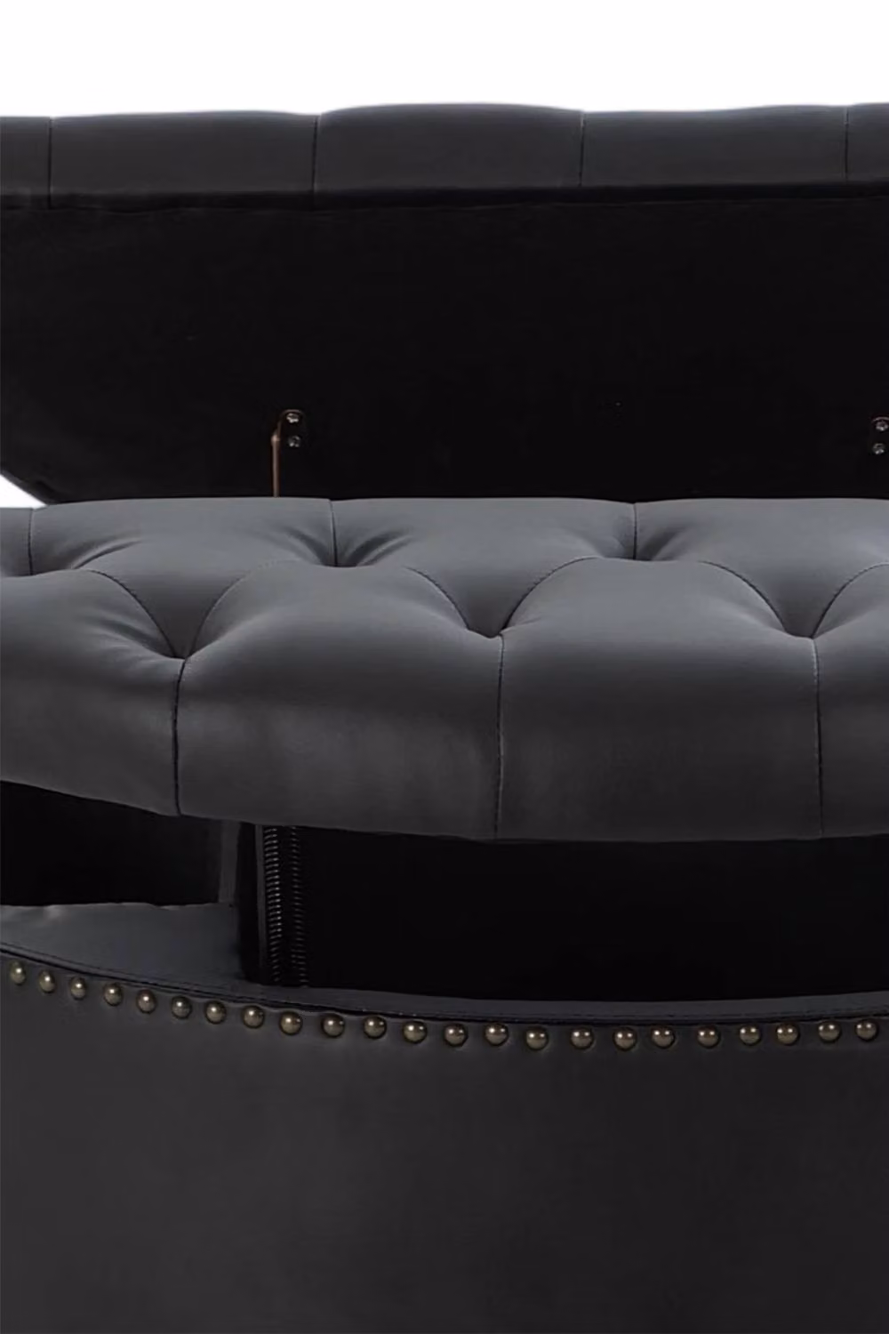 Living and Home Round PU Leather Upholstered Storage Ottoman in Black – 4
