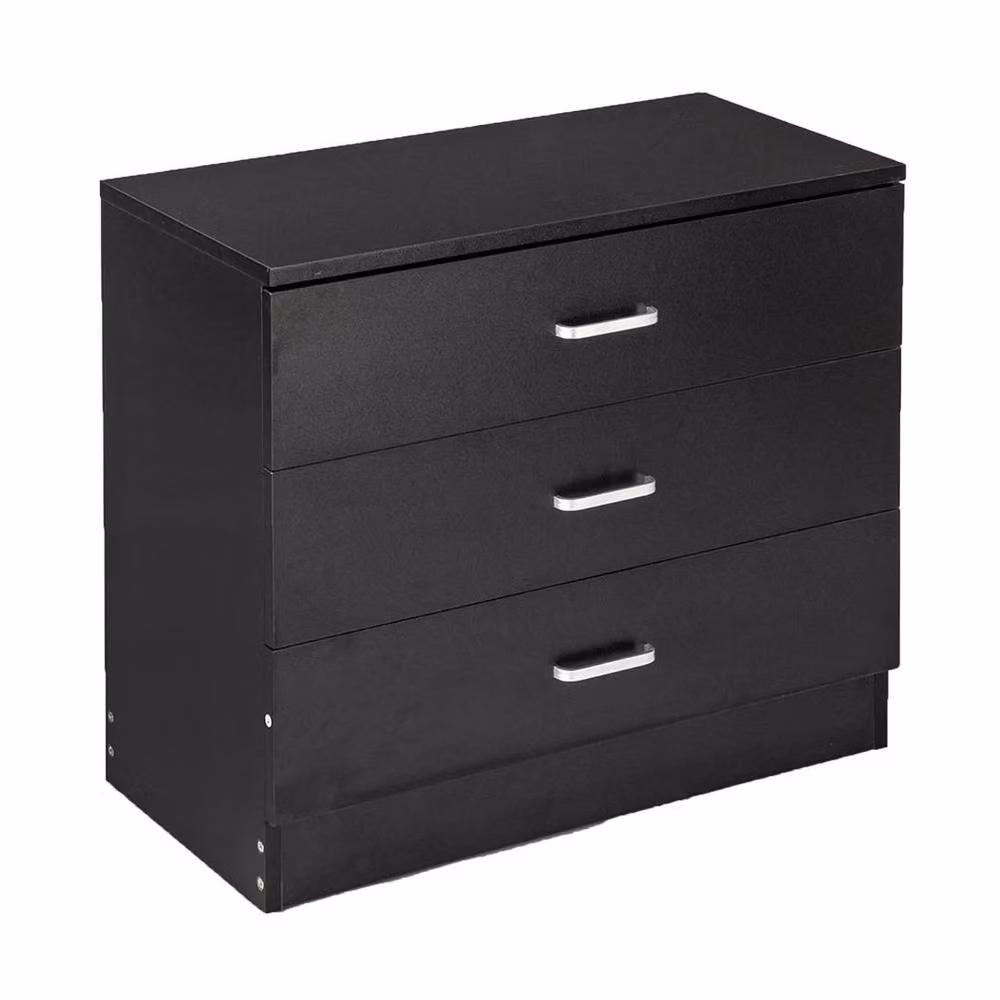 EONLION Modern 3 Drawer Wooden Nightstand and Chest of Drawers in Black, Width: 100 cm – 3
