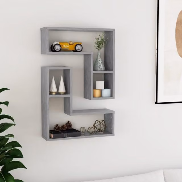 Berkfield Home Wall Mounted Cube Shelves, 2 Pack, Concrete Grey, W/D/H: 50 x 15 x 50 cm
