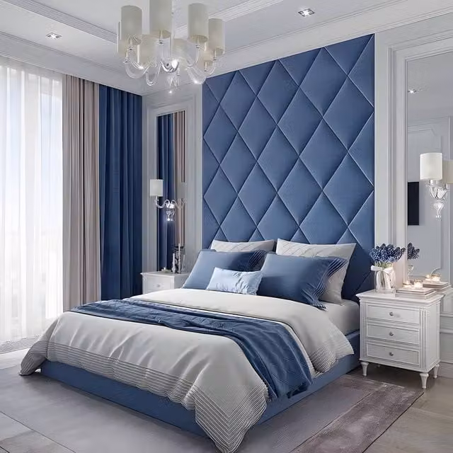 Paradise Beds Ltd Comfort Castle High Headboard Bed in Blue Velvet, Size: King (180 x 200 cm)