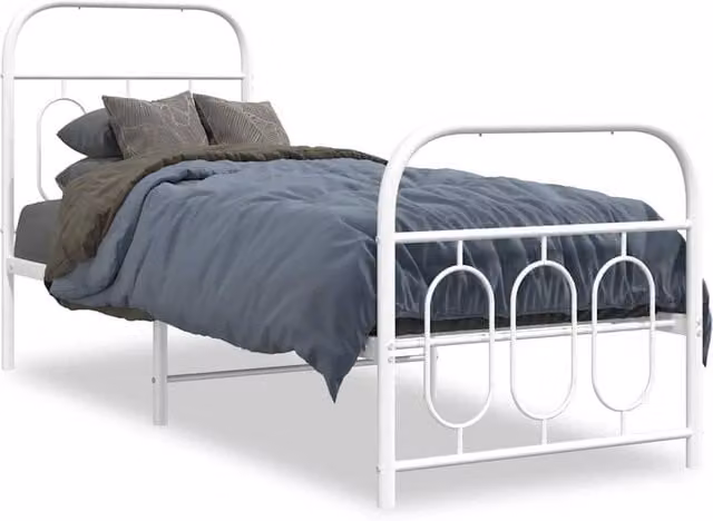 Berkfield Home Metal Bed Frame with Footboard, White, W: 75 cm, L: 190 cm – 1