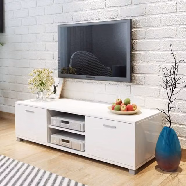 Berkfield Home Modern High-Gloss White TV Cabinet W/D/H: 140 x 40.3 x 34.7 cm