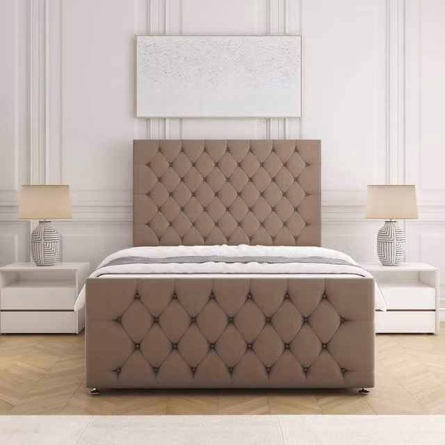 BSSPOKE Maya Plush Velvet Divan Bed with Headboard and Footboard in Bronze, Single, W/D/H: 90 x 190 cm