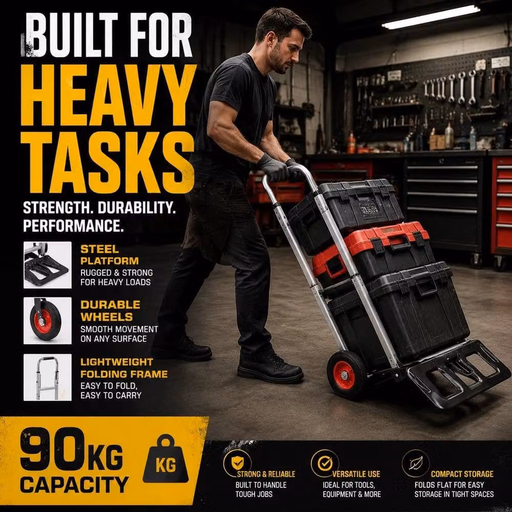 NESTLUNE Lightweight Steel and Aluminium Hand Trolley Sack Truck in Black, W: 52 cm, H: 1000 cm – 4