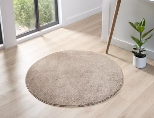 Desire Rugs Plain Modern Round Knitted Area Rug, Beige, Diameter: 100 cm