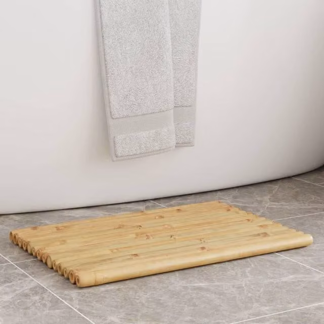 Berkfield Home Bamboo Bath Mats, 2 Pack, Brown, W: 50 cm, D: 35 cm – 1