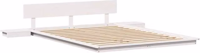 Berkfield Home White Solid Wood Floor Bed Frame with Bedside Shelves, 150 x 200 cm