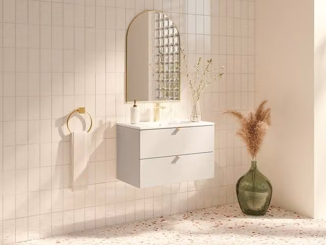 LAVENA Vente-unique Wall-Hung Vanity Unit in Cashmere Beige, W: 80 cm, D: 46 cm, H: 50 cm