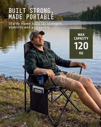 Voyager 2-Pack Lightweight Folding Camping Chairs with Cup Holders and Pockets, Black – 5