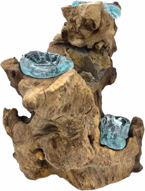 KDMK Molton Glass Triple Tealight Holder on Rustic Brown Wood