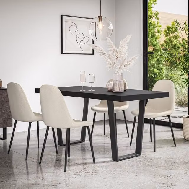 More4Homes Aria Rectangular Dining Table and Maya Boucle Chairs Set in White and Black, W/D/H: 160 x 80 x 76 cm