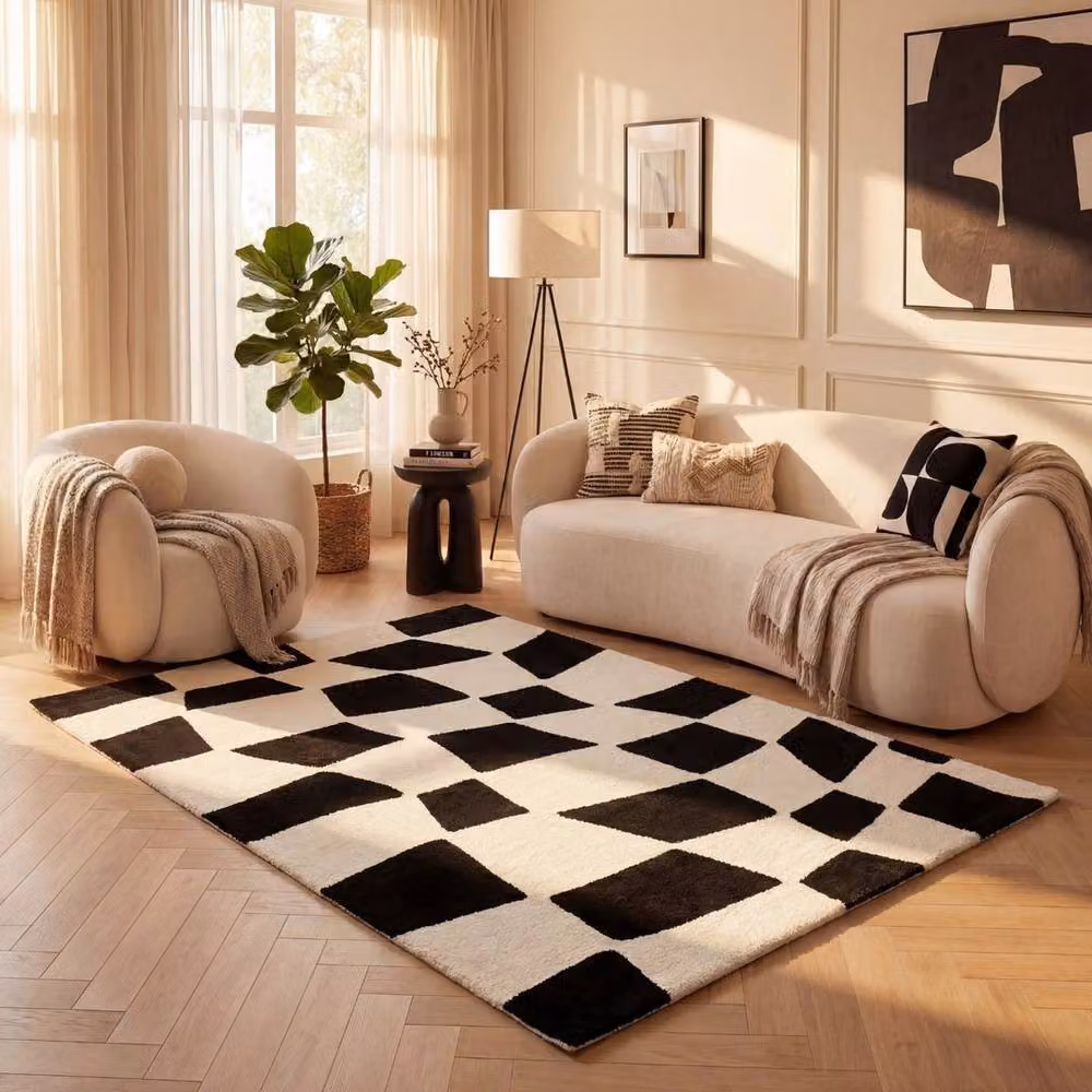 THE RUGS Joli Chequered Soft and Dense Pile Living Room and Bedroom Rug in Black, W: 200 cm, L: 290 cm – 8