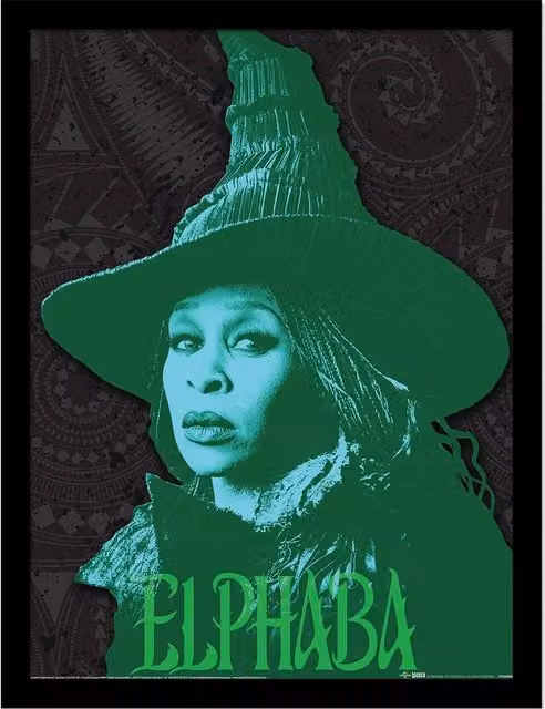 Wicked Elphaba Headshot Framed Paper Poster in Black and Green