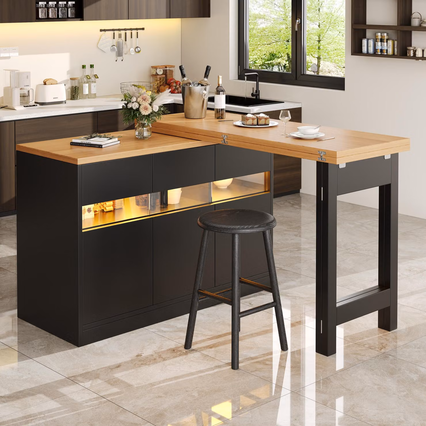 Aosom UK Modern Extendable Bar Table with App-Controlled LED Lighting and 360 Degree Swivel Function, Black, W: 120-180 cm, D: 40 cm, H: 71.5 cm – 7
