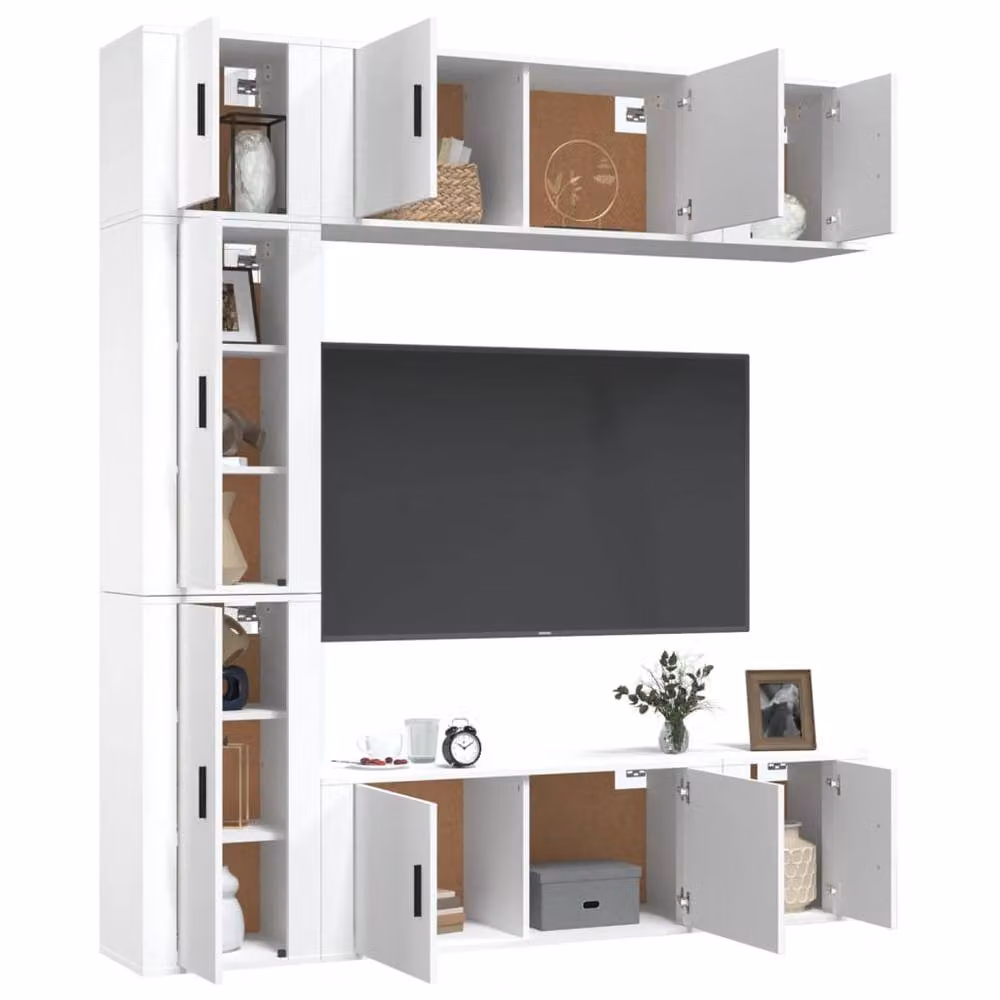 Berkfield Home 7 Piece White Engineered Wood Wall Mounted TV Cabinet Set – 3