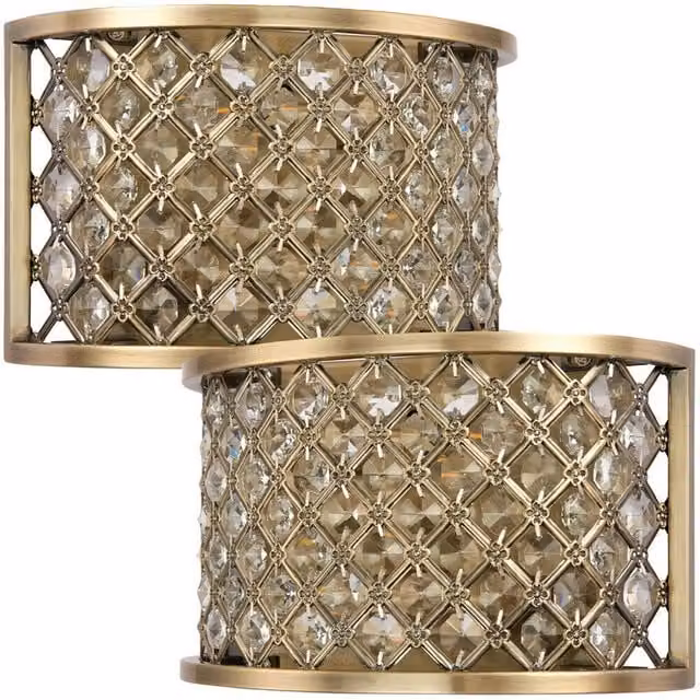 Loops 2 Pack Crystal Cage Wall Light in Brass and Clear Glass