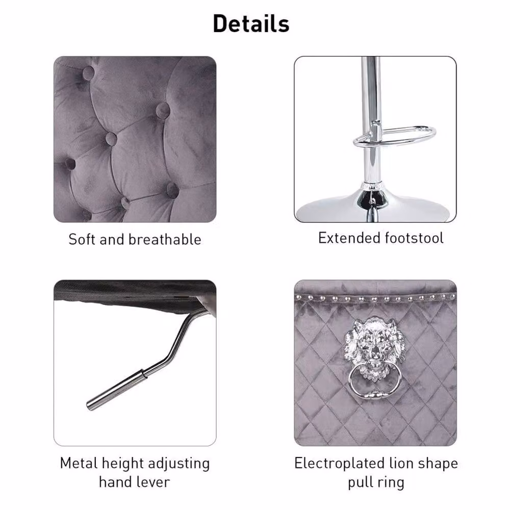 KORVIXA Modern Swivel Velvet Bar Stool in Grey, Height: 120 cm – 4