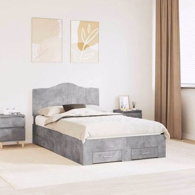 Berkfield Home Modern Bed Frame in Grey Engineered Wood W/D/H: 120 x 190 x 32 cm