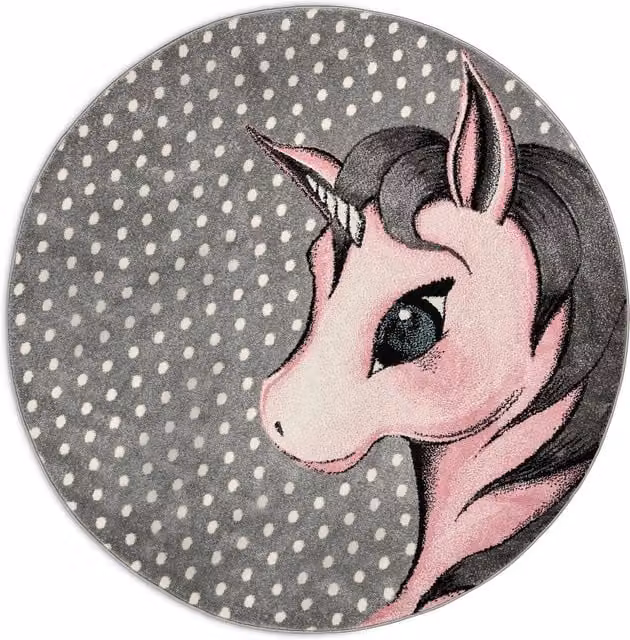 Bravich Pink Kids Unicorn Round Rug, Diameter: 120 cm