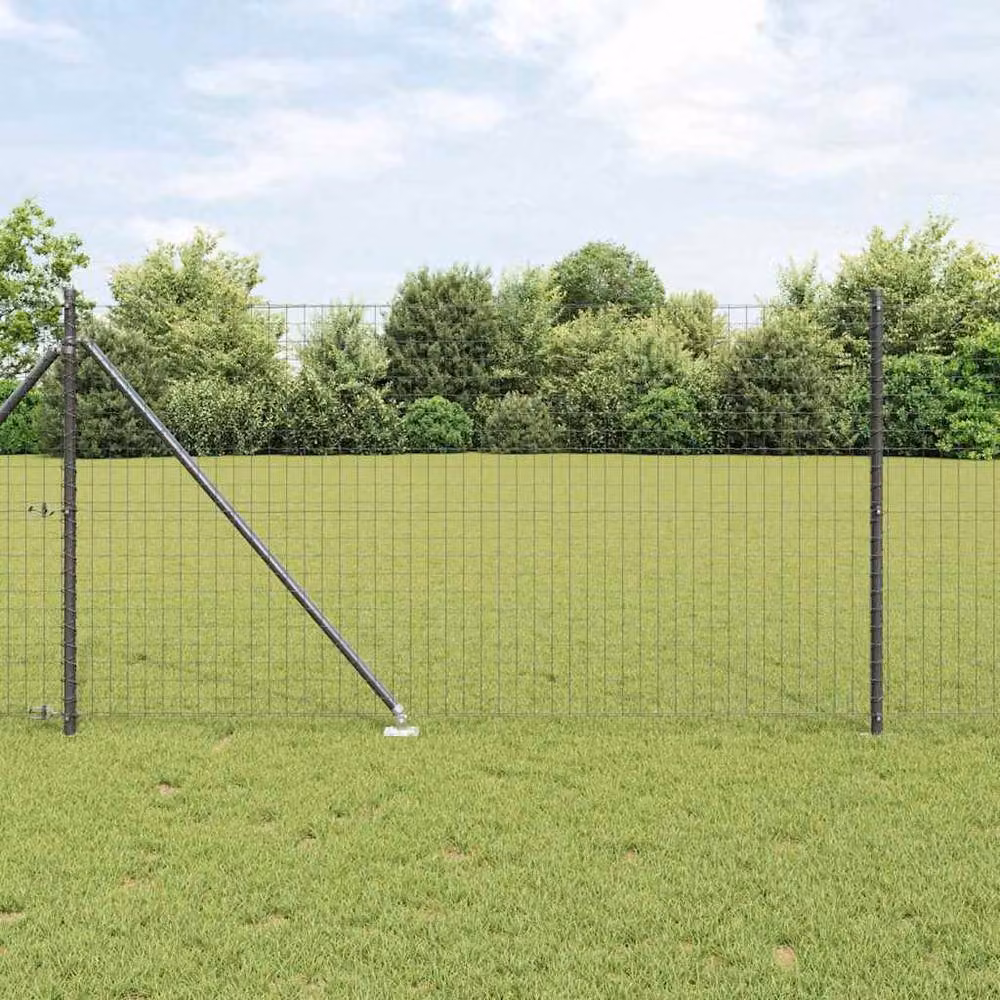 Berkfield Home Modern Euro Fence in Grey Galvanised Steel with 7 Spike Posts, W: 10 m, H: 1 m – 2