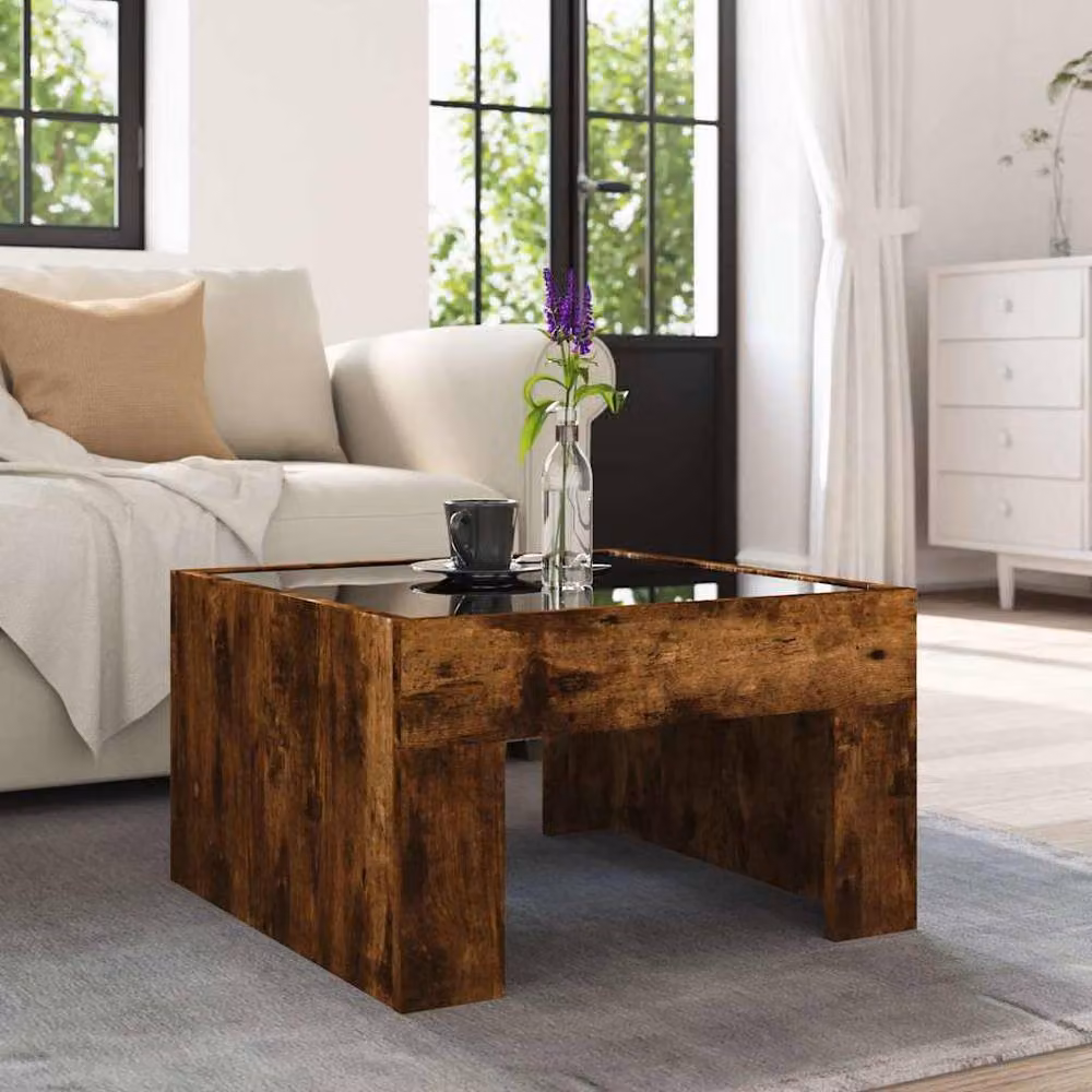 Berkfield Home Infinity LED Decorative Coffee Table in Smoked Oak and Brown, W/D/H: 50 x 50 x 30 cm – 3
