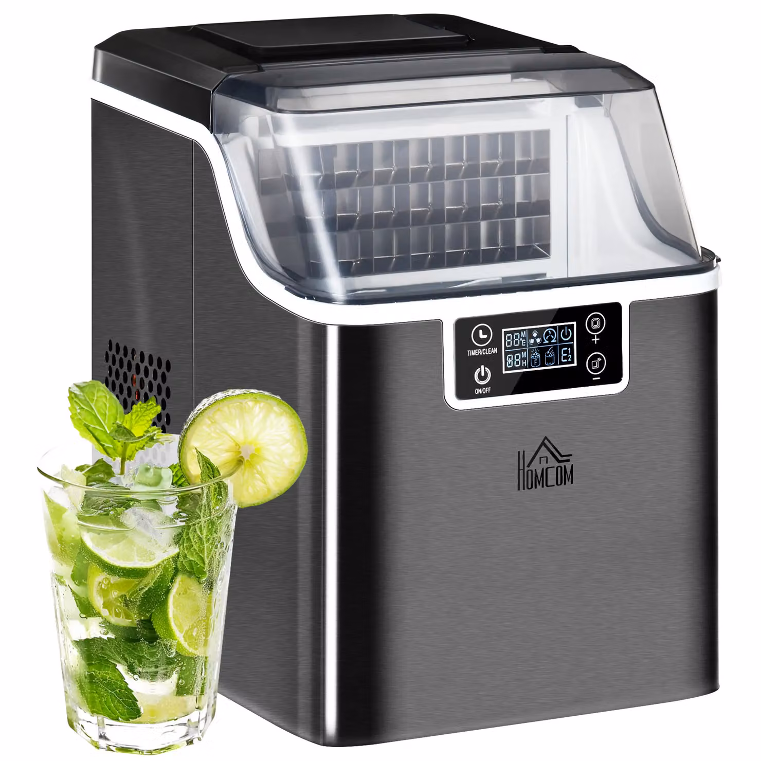 HOMCOM Countertop Ice Maker Machine with Adjustable Cube Size and Ice Scoop in Black – 2