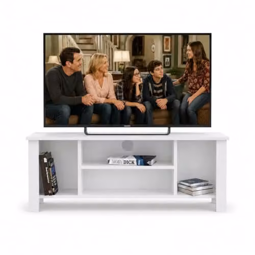 Bimossa Arsin White TV Stand Cabinet with Open Shelves, W: 114 cm, D: 30 cm, H: 45 cm