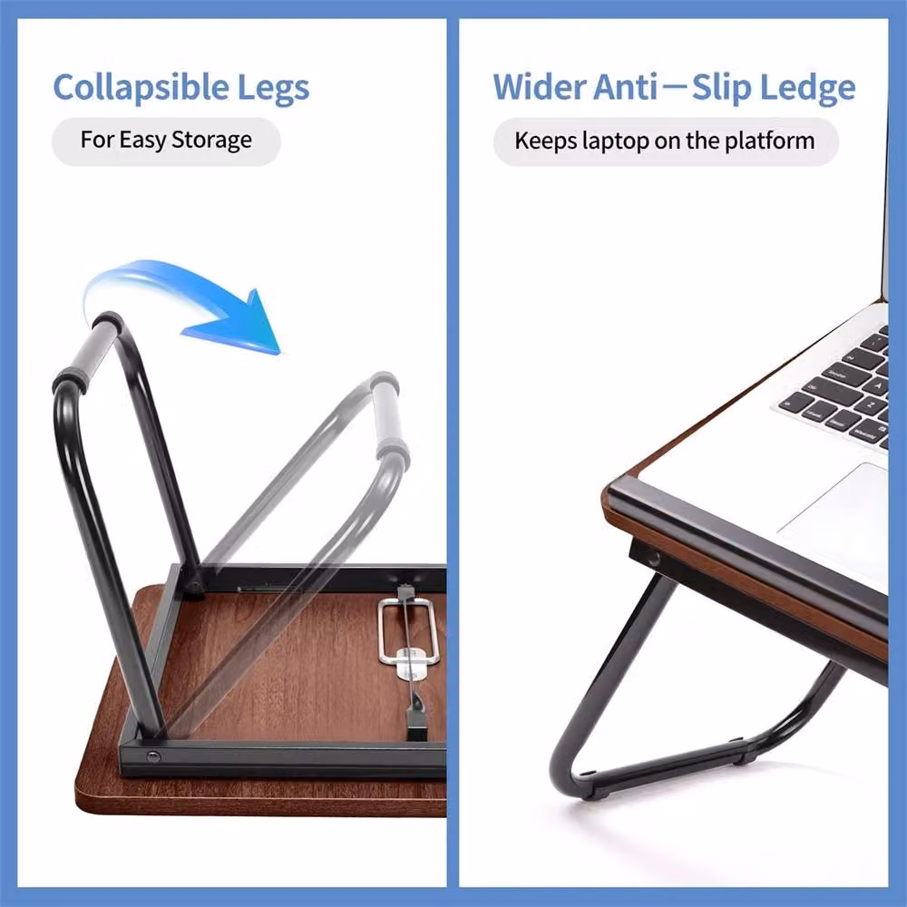 SPETLEK Adjustable Height Foldable Laptop Desk with Cup Holder in Brown – 4