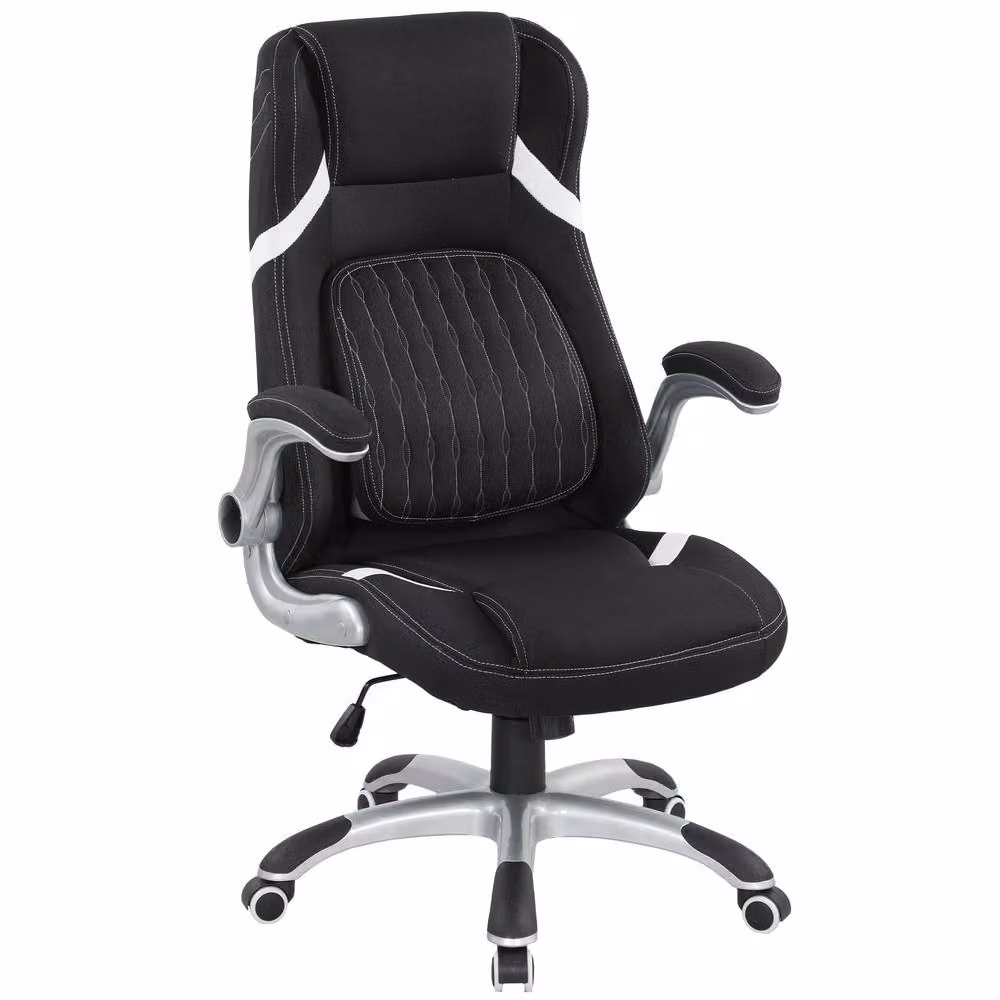 Rolipo Ergonomic Linen-Look Office Chair in Black with Adjustable Height, Tilt Function and 360 Degree Swivel – 2