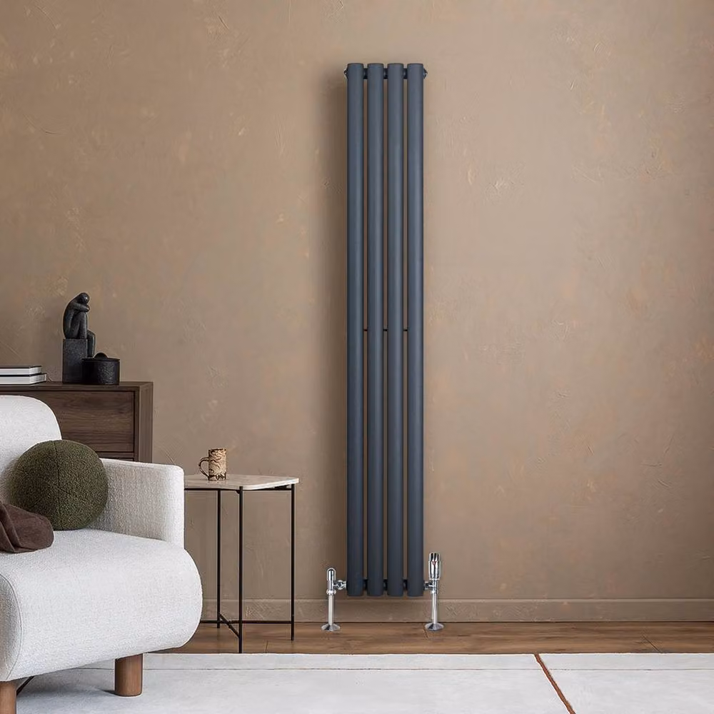 Monstershop Oval Single Column Steel Radiator in Anthracite Grey, H: 160 cm, W: 24 cm – 4