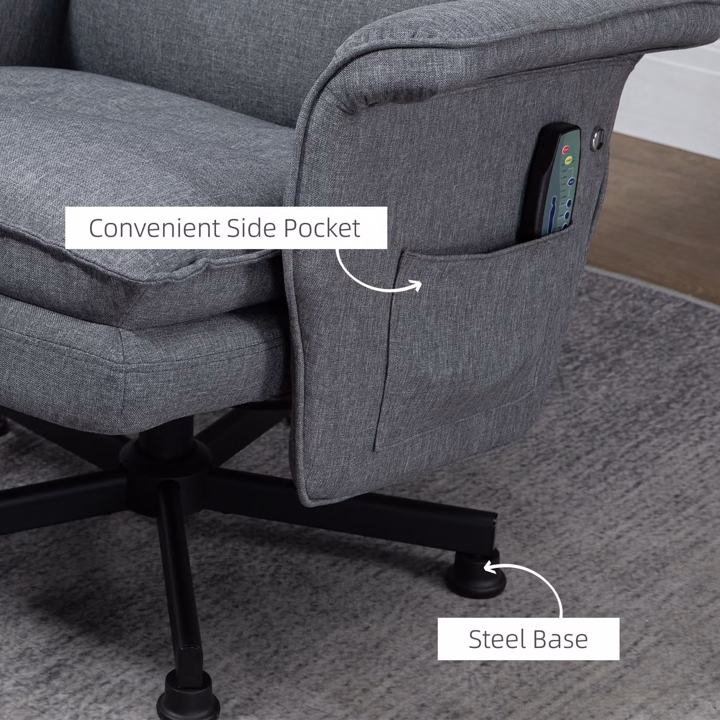 HOMCOM Swivel Massage Recliner Chair with Footstool and Remote Control in Grey – 4