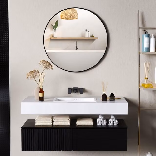 HOMCOM Round Black Wall Mirror for Bathroom and Bedroom, Diameter: 70 cm