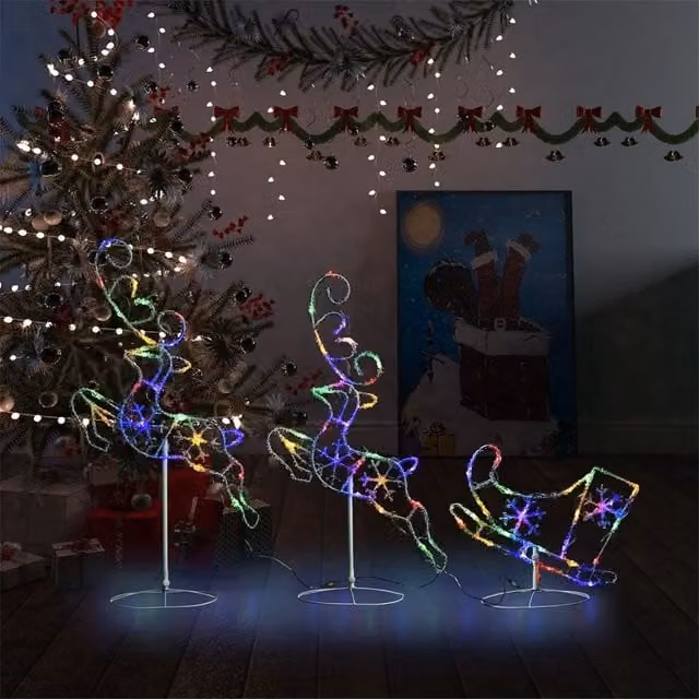 Berkfield Home Multicolour Acrylic LED Flying Reindeer and Sleigh Garden Decoration W/D/H: 260 x 21 x 87 cm