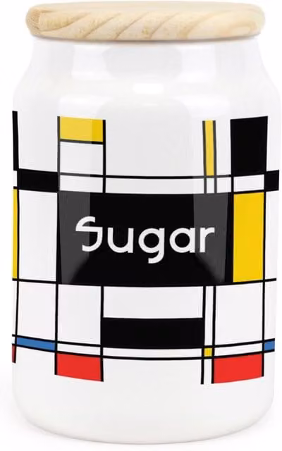 Purely Home Retro Art Deco Ceramic Sugar Storage Canister in Black, White and Multicolour