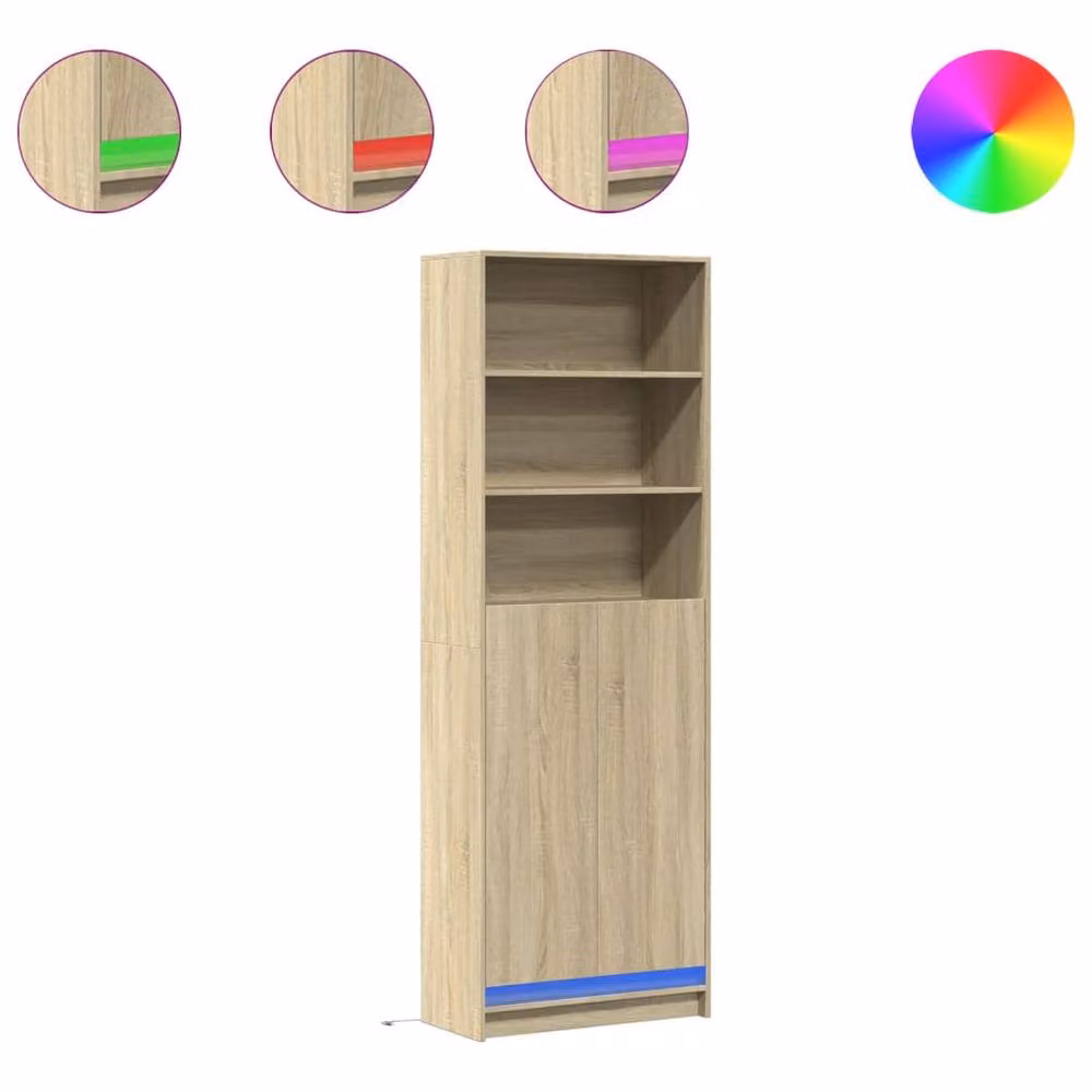 Berkfield Home Sonoma Oak Highboard with Integrated LED Lighting in Light Tan, W/D/H: 69 x 32.5 x 200 cm – 2