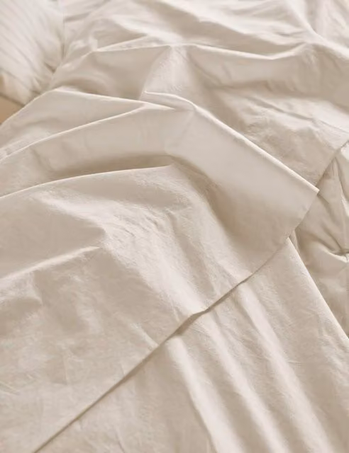 Piglet In Bed Pure Washed Cotton Percale Flat Sheet, Beige, W: 180 cm, L: 200 cm
